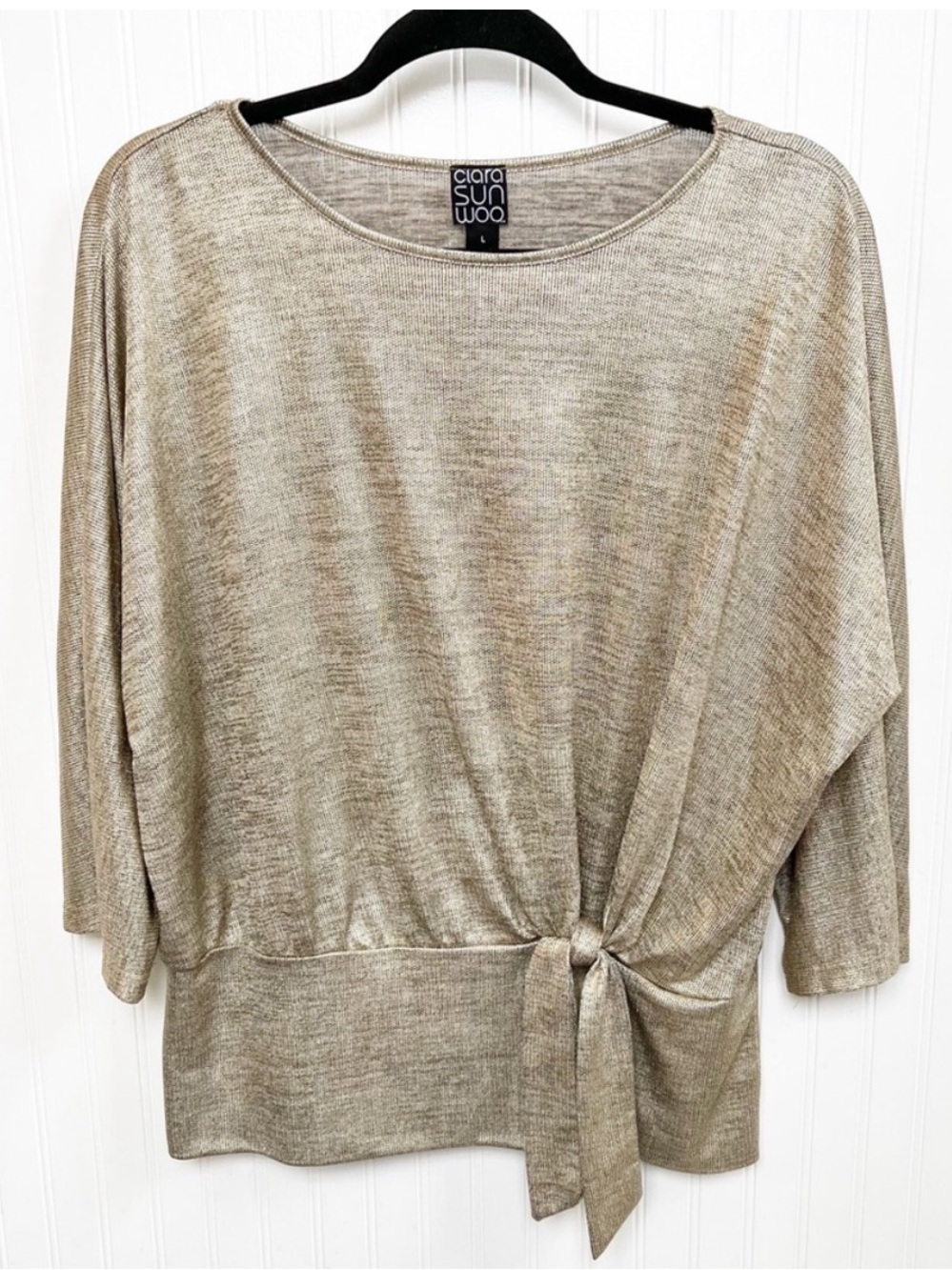 Clara Sunwoo SIGNATURE SIDE TIE TOP in Metallic Gold, Size X-Small
